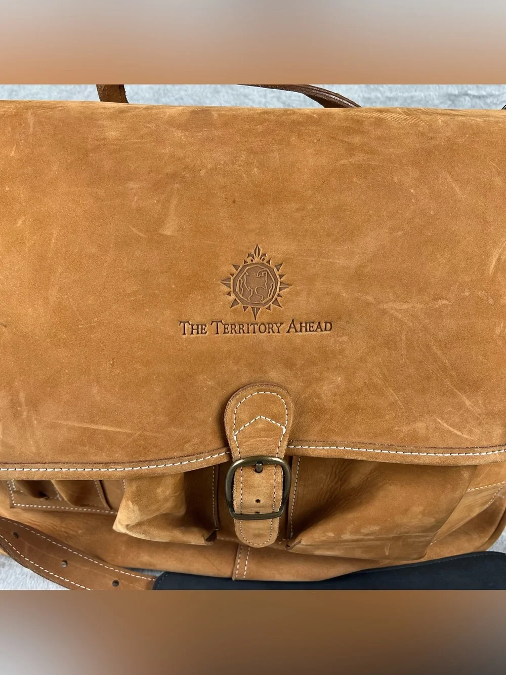 TERRITORY AHEAD Messenger Bag Tan Brown Heavy Saddle Leather Briefcase USA Made